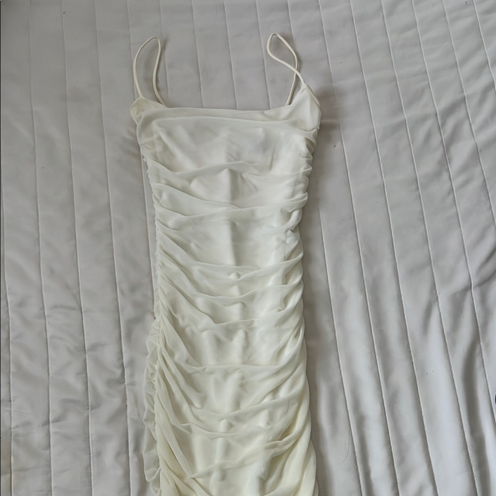 Elegant White Ruched Dress